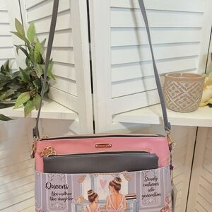 Nicole Lee Pink and Gray Crossbody Bag